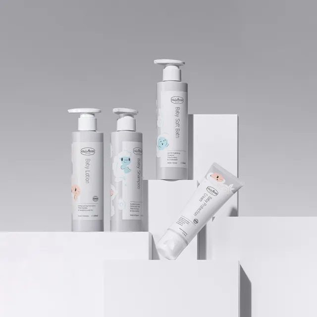 【Baan 貝恩】嬰兒寶貝禮盒(嬰兒泡泡香浴露+洗髮精+全效護膚膏+爽膚乳液)