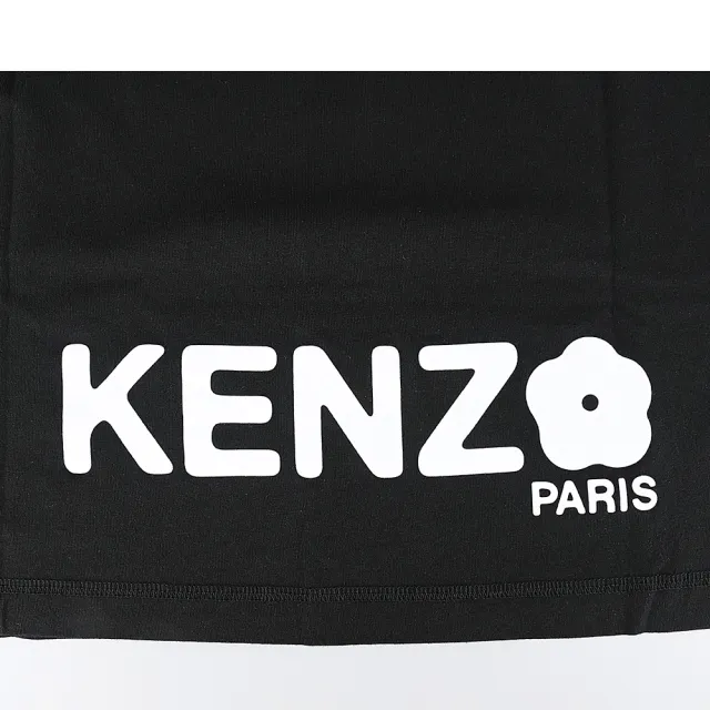 【KENZO】KENZO Boke Flower 2.0白字母LOGO海棠花布章純棉短袖連身裙(女款/黑)
