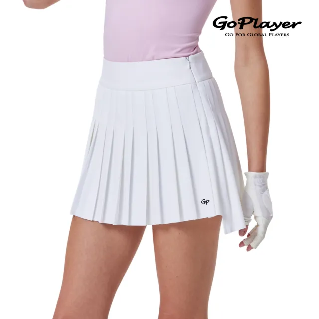 【GoPlayer】女彈性高腰百褶裙-白.黑(高爾夫女裙 短裙 百褶裙 運動褲裙)
