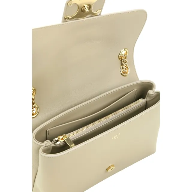 【CELINE】賽琳 Victoire 中型 凱旋標誌小牛皮鍊帶肩背包 - 奶茶色(肩背包 側肩包)