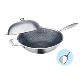 【PERFECT 理想】鈦晶316不銹鋼蜂巢式不沾炒鍋36cm附蓋+煎匙 台灣製造(不挑爐具 蜂窩式 不沾鍋)