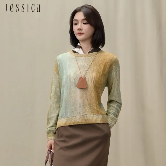 【JESSICA】亮麗暈染百搭長袖圓領針織上衣J54502(黃)