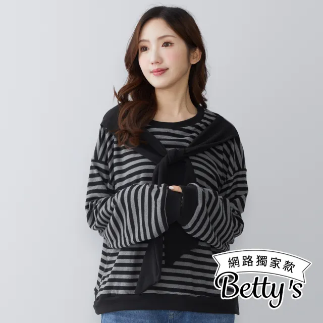 【betty’s 貝蒂思】網路獨賣★毛絨海軍風條紋寬版上衣(共二色)