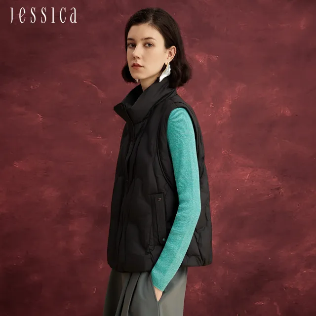【JESSICA】經典修身百搭立領羽絨背心外套J54904（黑）