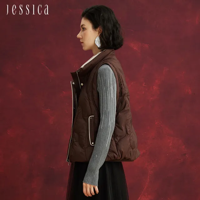 【JESSICA】經典修身百搭立領羽絨背心外套J54904（棕）