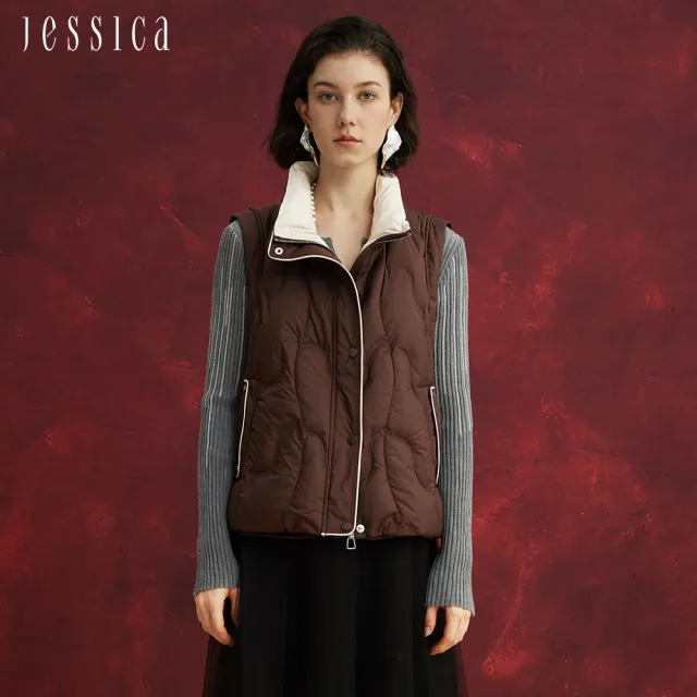 【JESSICA】經典修身百搭立領羽絨背心外套J54904（棕）