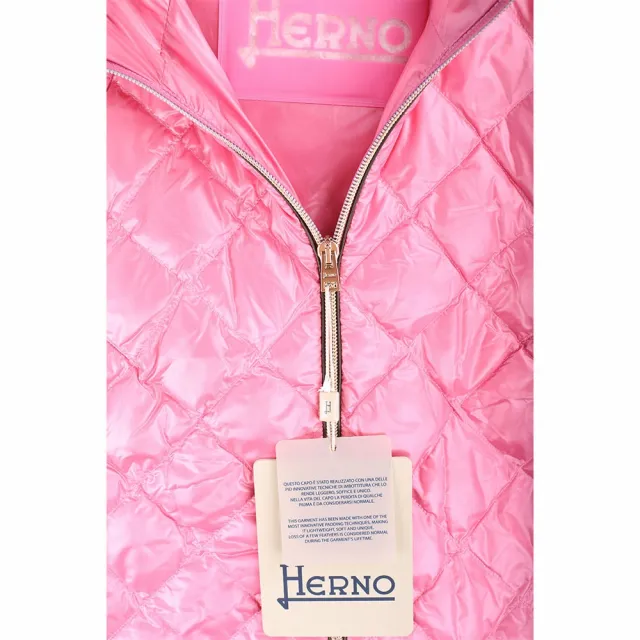 【HERNO】20D 粉色連帽羽絨背心 菱格絎縫(羽絨 背心 義大利頂級羽絨)