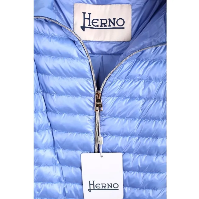 【HERNO】水藍色立領 拼接 絎縫羽絨外套(羽絨衣 外套 義大利頂級羽絨)