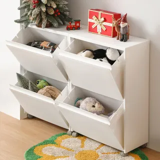 【AOTTO】免組裝大開口斜取附輪雙層桌下收納櫃(收納櫃 置物櫃 層架 收納架)