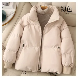 【初色】韓版寬鬆防風禦寒保暖純色立領長袖科技保暖纖維棉服外套女外套-共5色-17238(M-2XL可選)