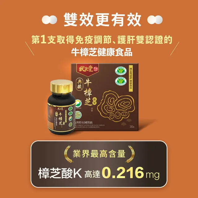 【狀元堂】典藏牛樟芝膠囊 國家雙認證健康食品(30粒/瓶x2瓶/江宏恩代言/國家雙認證健康食品/保健禮盒)