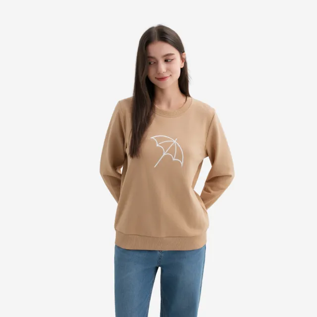 【Arnold Palmer 雨傘】女裝-大傘刺繡LOGO長袖大學T(卡其色)