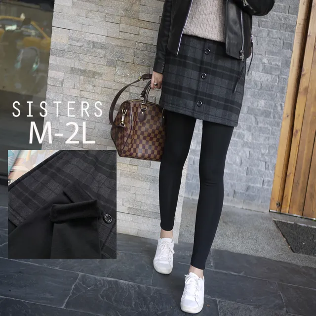 【SISTERS】英倫格紋假兩件短裙磨毛內搭褲/M-2L(冬新品/女長褲/短裙/磨毛/長褲/保暖/顯瘦)
