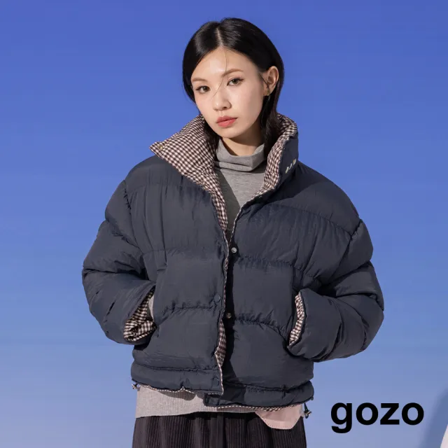 【gozo】MOMO獨家款★限量開賣 雙面穿格紋立領鋪棉外套(兩色)