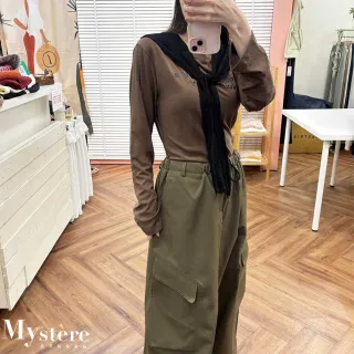【my stere 我的時尚秘境】雙11 有褲耳字母工裝褲套裝 附黑披肩(三件式套裝 整套搭配 工裝褲 休