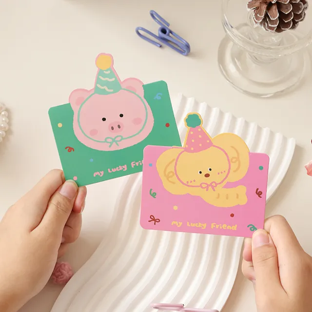 【Paper Play】萬用卡片-可愛卡通動物造型卡片 祝福卡 生日卡 感謝卡 留言小卡(8款任選)