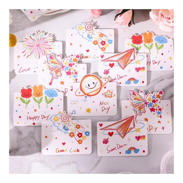 【Paper Play】萬用卡片-繽紛彩色簡筆畫童趣塗鴉卡片 祝福卡 感恩卡 生日卡 留言小卡(6款任選)