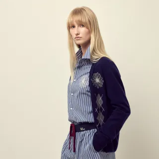 【MARDI MERCREDI】牛津條紋襯衫 海軍藍 經典小雛菊 刺繡 象白花 COTTON SHIRT STRIPE