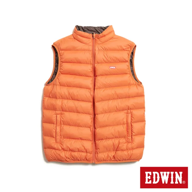 【EDWIN】男裝 超輕量雙面穿羽絨背心(桔色)