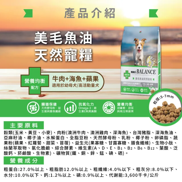【Balance 博朗氏】美毛魚油狗飼料-幼母犬1.8kgx10入組(牛肉海魚蘋果/狗乾糧/犬糧/幼犬飼料/美毛飼料)