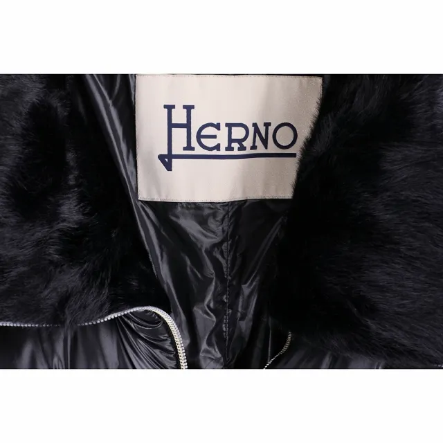 【HERNO】黑色立領絎縫 20D輕盈防水尼龍 皮草內裡 羽絨外套(羽絨 皮草 義大利頂級羽絨)