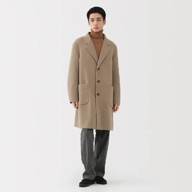 【MUJI 無印良品】男羊毛混雙面織西裝式大衣(深灰/黑色/摩卡棕)