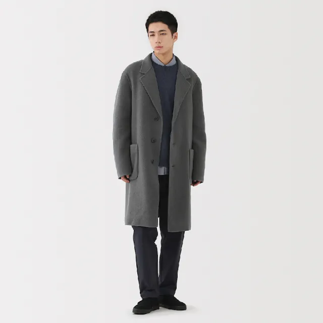 【MUJI 無印良品】男羊毛混雙面織西裝式大衣(深灰/黑色/摩卡棕)