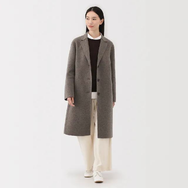 【MUJI 無印良品】女羊毛混雙面織西裝式大衣(黑色/米黃/深摩卡棕)
