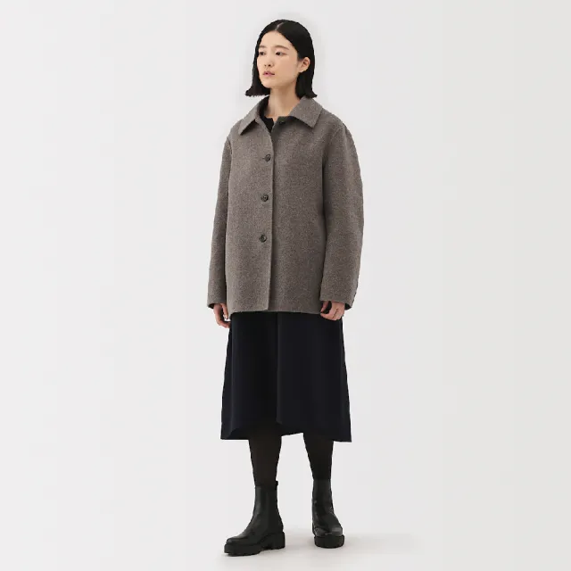 【MUJI 無印良品】女羊毛混雙面織短大衣(黑色/駝色/深摩卡棕)