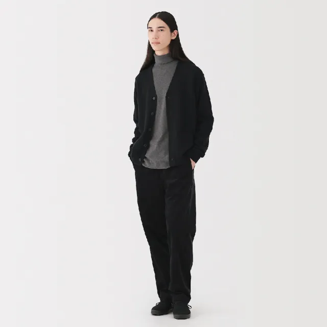 【MUJI 無印良品】男水洗羊毛中密織V領開襟衫(墨灰/黑色/粉米/卡其綠/暗藍/深摩卡棕)