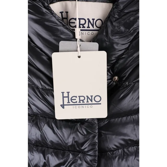 【HERNO】SOFIA 90%羽絨 義大利精品 黑色絎縫小立領短版羽絨外套(羽絨衣 外套)