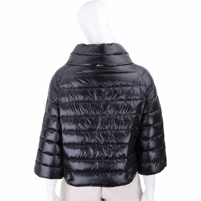 【HERNO】SOFIA 90%羽絨 義大利精品 黑色絎縫小立領短版羽絨外套(羽絨衣 外套)