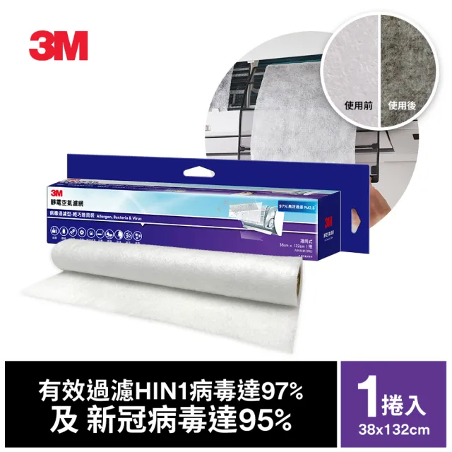 【3M】專業級靜電空氣濾網/冷氣濾網-病毒過濾型 9809-SRTC(輕巧捲筒裝-適用空調/清淨機/除濕機)