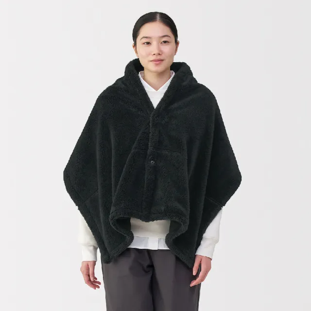 【MUJI 無印良品】再生聚酯纖維保暖絨毛披肩(摩卡棕/黑色)