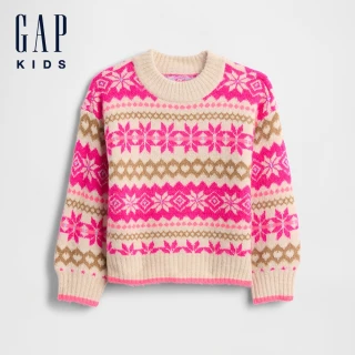 【GAP】女幼童裝 圓領長袖針織衫-象牙白(842897)