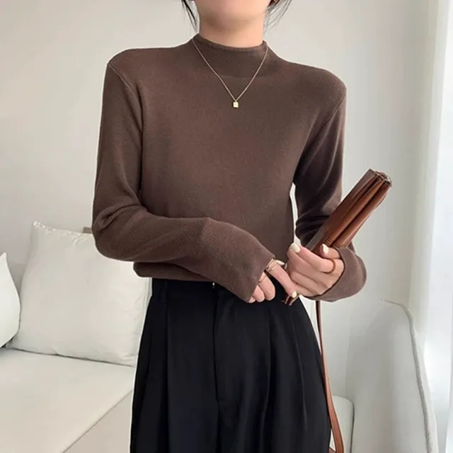 【D.studio】韓版薄內刷毛高領長袖上衣(衣服保暖上衣冬天女裝秋冬女裝長袖t恤高領內搭 W321)