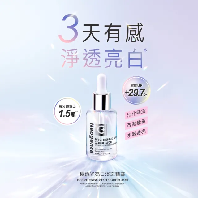 【Neogence 霓淨思】新版 極透光亮白淡斑精華30ml-3入(小姐不熙娣節目推薦)