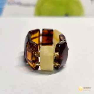 【優雅琥珀】多色琥珀 彈性戒指(立陶宛進口 金珀 紅珀 干邑色與檸檬珀)