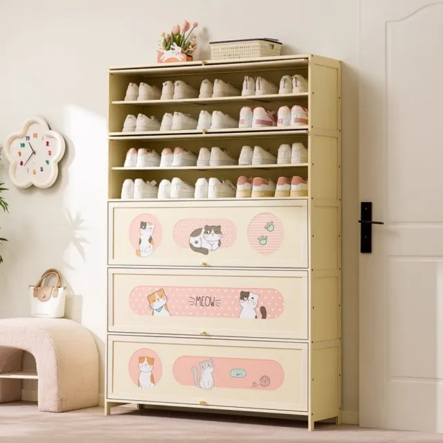 【TAMZU 潭祖】門口家用鞋櫃 多層鞋架 大容量神器大鞋櫃 動畫團鞋櫃(貓咪款 七層110*33*106)