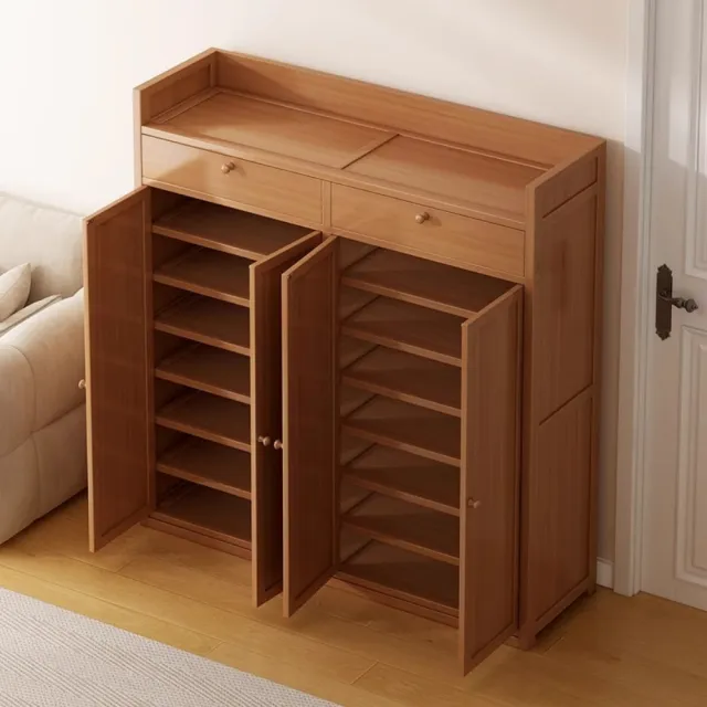 【銘利萊】室內鞋櫃 簡易鞋架子 多層入 佔地小鞋櫃 大容量鞋櫃(防塵門 四門9層 雙抽屜加高加厚120*32*137)