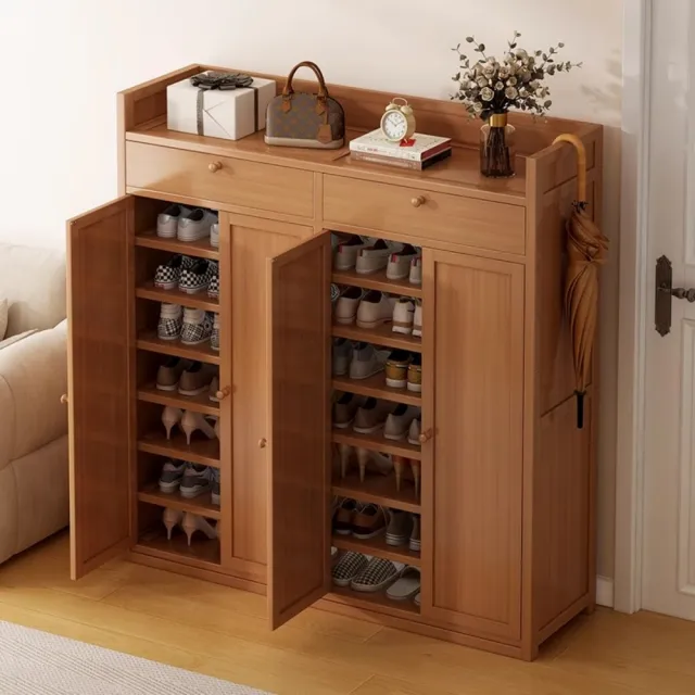 【銘利萊】室內鞋櫃 簡易鞋架子 多層入 佔地小鞋櫃 大容量鞋櫃(防塵門 四門9層 雙抽屜加高加厚120*32*137)