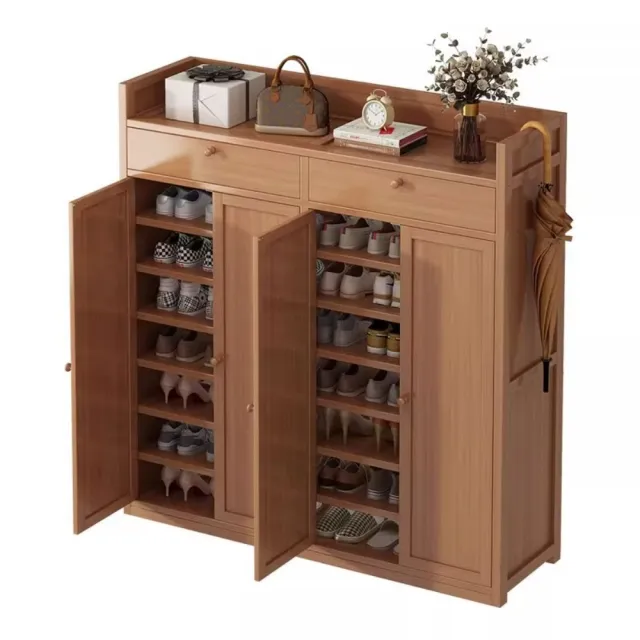 【銘利萊】室內鞋櫃 簡易鞋架子 多層入 佔地小鞋櫃 大容量鞋櫃(防塵門 四門9層 雙抽屜加高加厚120*32*137)