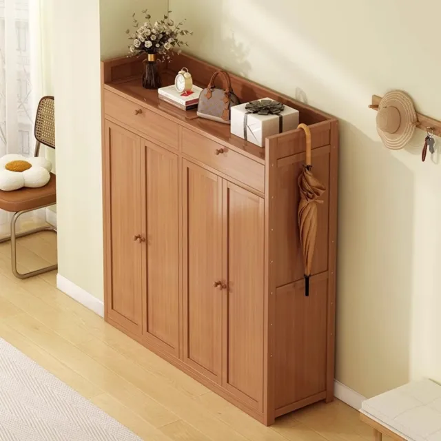 【銘利萊】室內鞋櫃 簡易鞋架子 多層入 佔地小鞋櫃 大容量鞋櫃(防塵門 四門9層 雙抽屜加高加厚120*32*137)