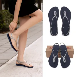 【havaianas 哈瓦仕】女款 涼鞋Luna 麻花系列 藍底銀帶 休閒百搭 平底涼鞋(夾腳拖 人字拖 巴西拖)