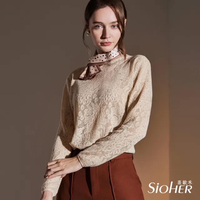 【SiOHER 熹歐禾】現貨 羊毛編織鏤空蕾絲精品上衣三件組(女裝/半高領/羊毛上衣/日系/通勤)