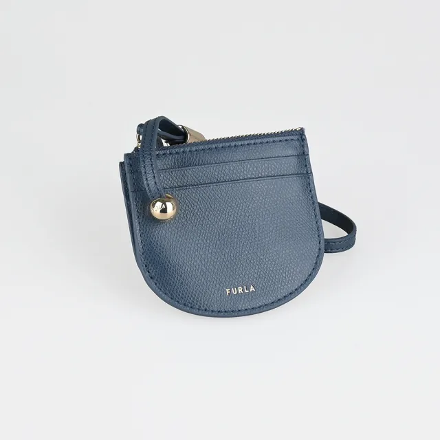 【FURLA 芙拉】FURLA LAURA 吊帶卡夾零錢包(灰藍)