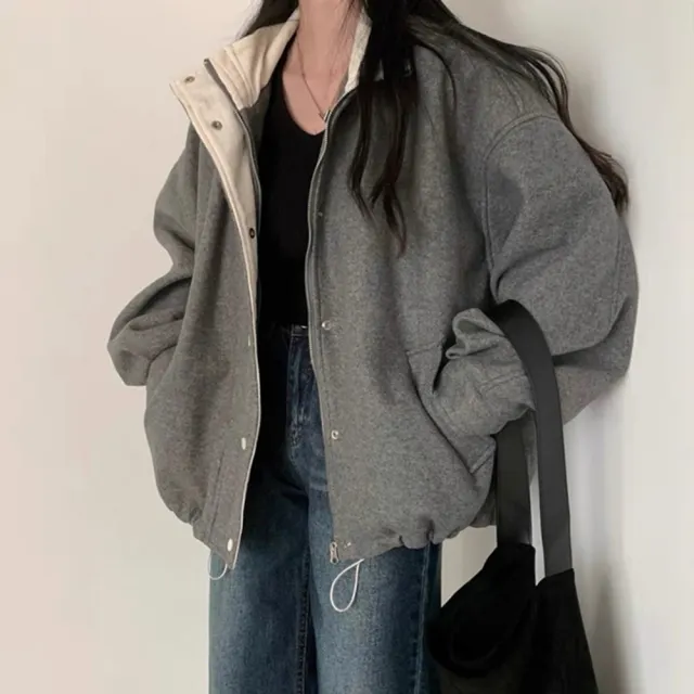 【D.studio】韓版復古翻領寬鬆外套(大衣冬天女裝衣服保暖外套保暖上衣 冬天外套長袖上衣長版外套J409)