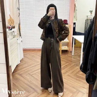 【my stere 我的時尚秘境】雙11 老錢風腰帶吊飾寬褲 附腰帶及吊飾(大寬褲 帥氣寬褲 冬天寬褲 打