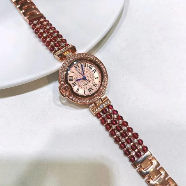 【勝弘珠寶】紅石榴水晶時尚手錶款(紅石榴水晶手錶)