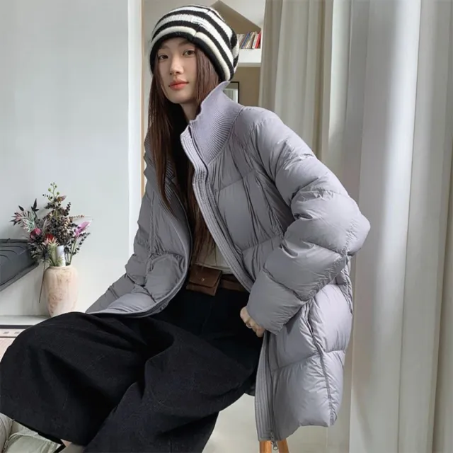 【巴黎精品】頂級真羽絨外套90%鴨絨羽絨衣秋冬上衣大碼休閒女裝(翻領針織拼接中長版5色n1mj22)